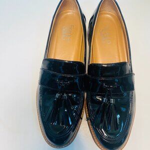 Franco Sarto L-Carolynn Women’s Loafers 10 Black Patent NWOB Tassels Wrapped